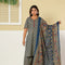 Navy Blue Printed Kurta Palazzo Set