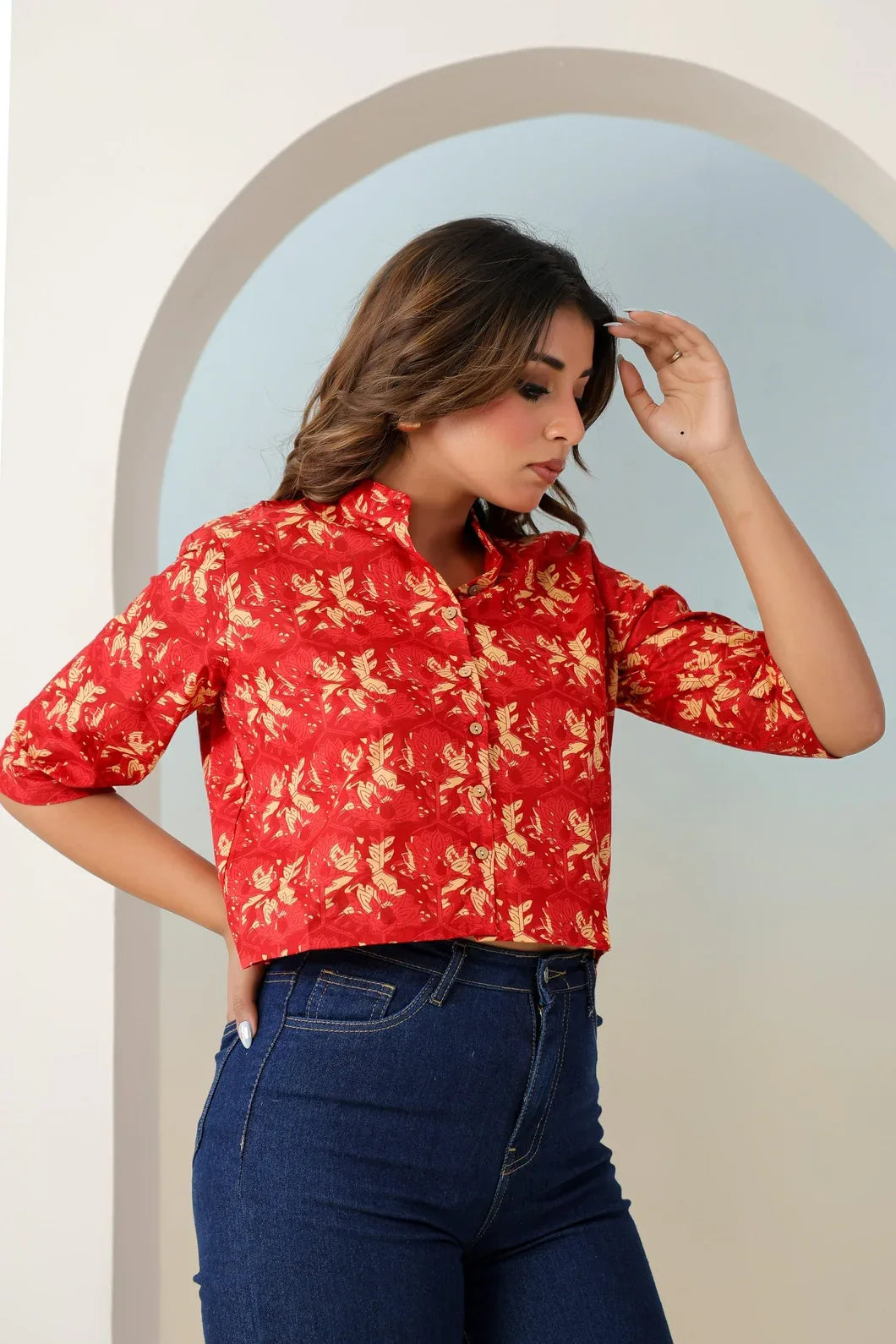 Side view of red crop top - YAVASTRAH